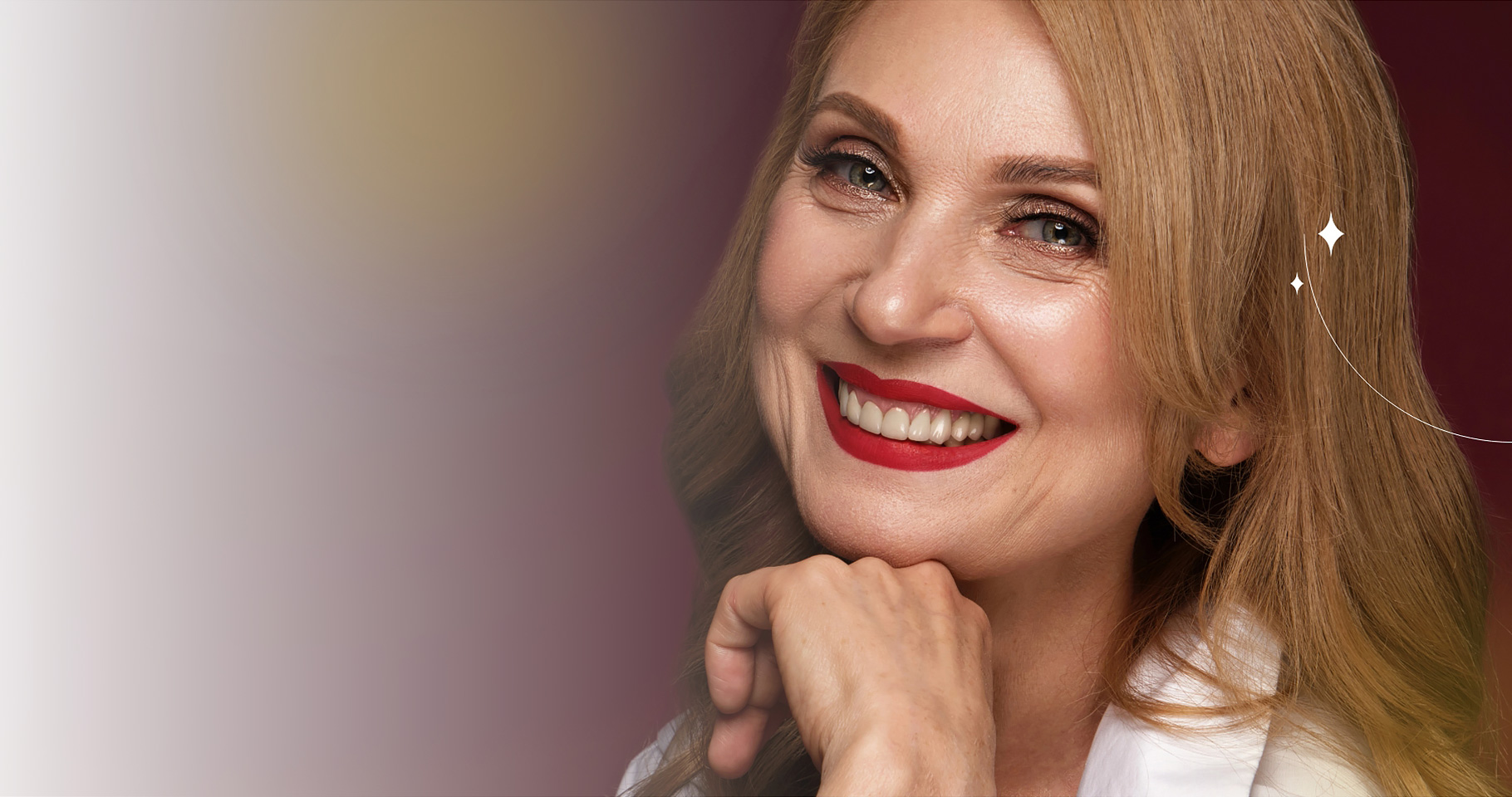 A beautiful woman after receiving a lip filler treatment.